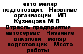 авто маляр подготовщик › Название организации ­ ИП Кузнецова М.В. › Отрасль предприятия ­ автосервис › Название вакансии ­ маляр подготовщик › Место работы ­ универсальный проезд 14 › Подчинение ­ директору › Минимальный оклад ­ 80 000 › Максимальный оклад ­ 160 000 - Липецкая обл., Липецк г. Работа » Вакансии   